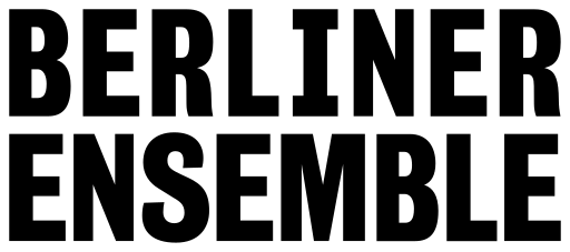 Schwarzes Berliner Ensemble Logo mit stilisiertem Schriftzug in einem Kreis auf transparentem Hintergrund