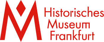 Rotes Logo mit stilisiertem M und Raute, daneben Schriftzug Historisches Museum Frankfurt in Rot auf weißem Hintergrund
